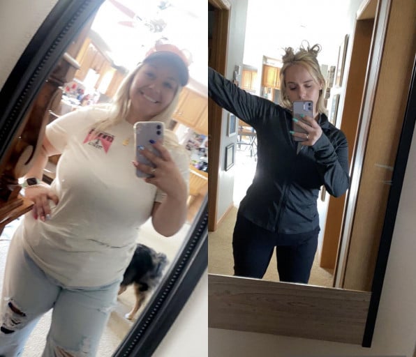 5 foot 2 Female Before and After 78 lbs Fat Loss 235 lbs to 157 lbs