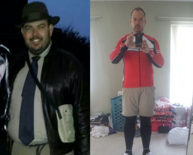 A progress pic of a 6'3" man showing a fat loss from 306 pounds to 250 pounds. A respectable loss of 56 pounds.