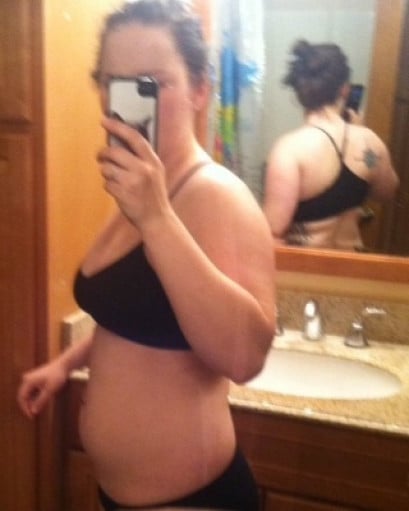 A progress pic of a 5'3" woman showing a weight loss from 170 pounds to 140 pounds. A total loss of 30 pounds.