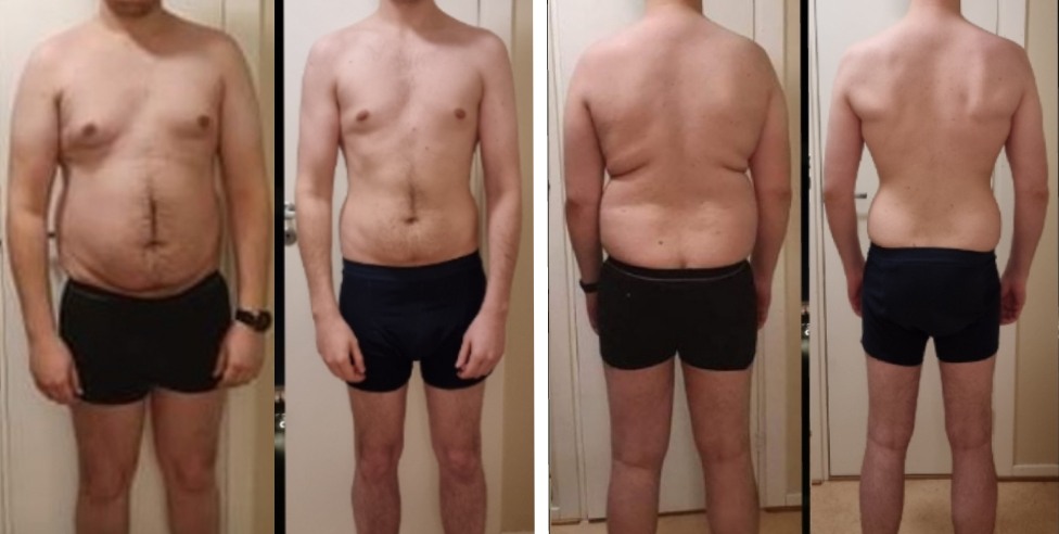 6 foot 1 Male Before and After 56 lbs Fat Loss 221 lbs to 165 lbs