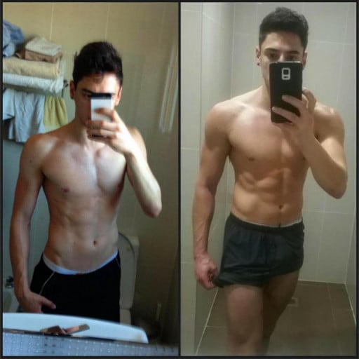 5'10 Male Before and After 26 lbs Muscle Gain 136 lbs to 162 lbs