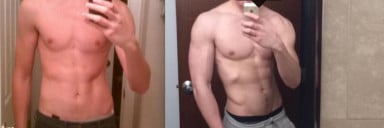 Before and After 45 lbs Muscle Gain 6'5 Male 140 lbs to 185 lbs
