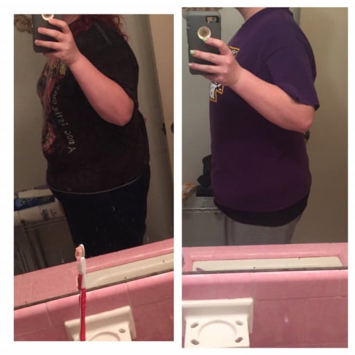 A progress pic of a 5'10" woman showing a fat loss from 324 pounds to 273 pounds. A respectable loss of 51 pounds.