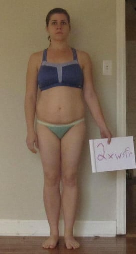 A picture of a 5'2" female showing a snapshot of 132 pounds at a height of 5'2