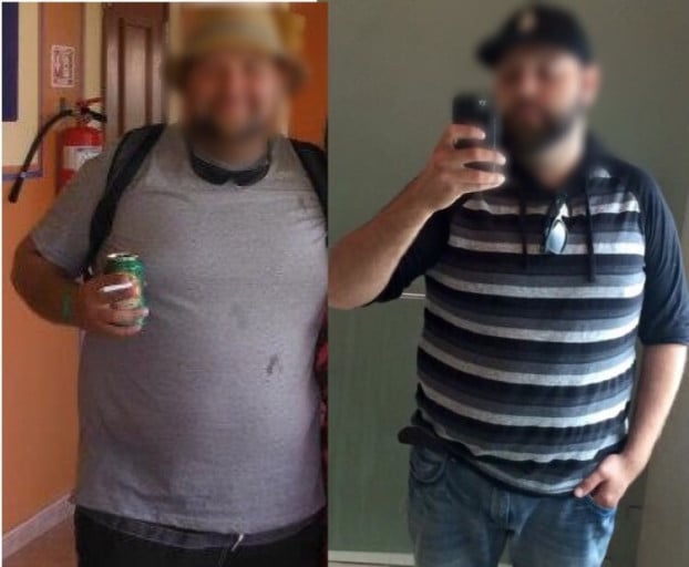 A picture of a 5'10" male showing a weight loss from 276 pounds to 238 pounds. A total loss of 38 pounds.