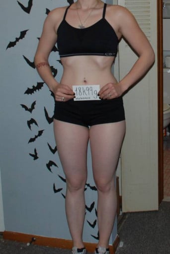 A before and after photo of a 5'2" female showing a snapshot of 111 pounds at a height of 5'2