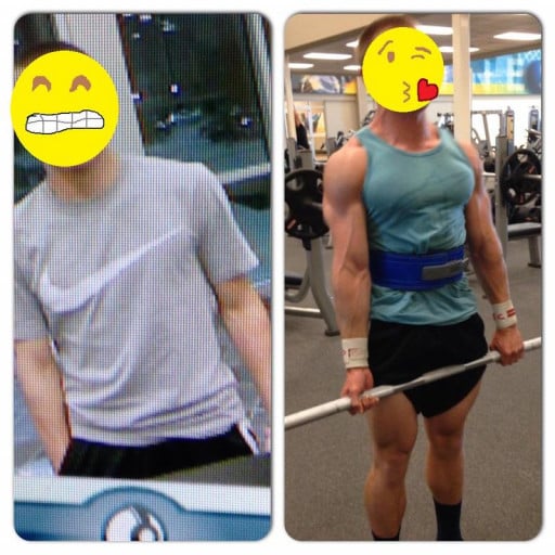 32 lbs Muscle Gain Before and After 5 feet 5 Male 125 lbs to 157 lbs