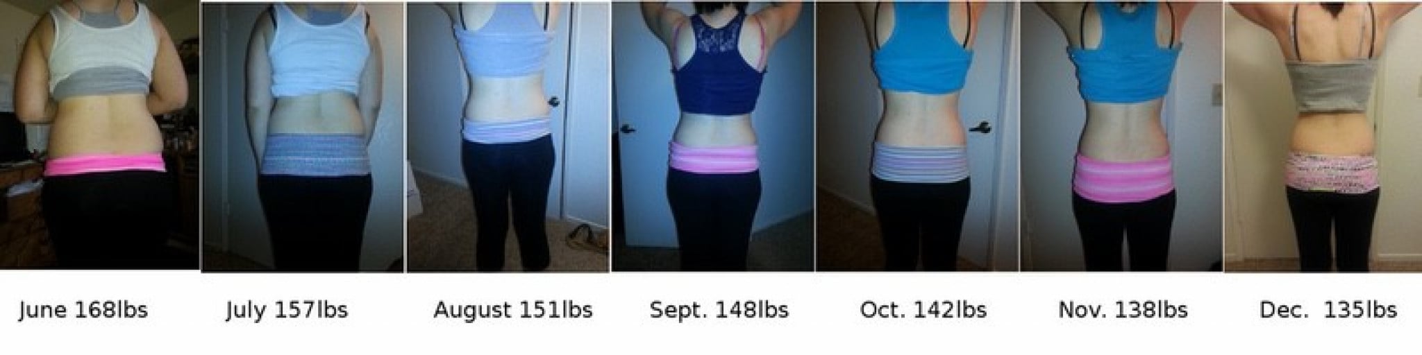A photo of a 5'6" woman showing a weight reduction from 175 pounds to 135 pounds. A net loss of 40 pounds.