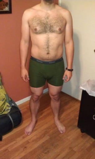 A before and after photo of a 5'9" male showing a snapshot of 186 pounds at a height of 5'9