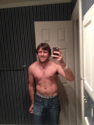 A photo of a 5'10" man showing a fat loss from 195 pounds to 169 pounds. A net loss of 26 pounds.