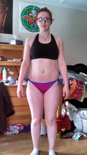 A picture of a 5'8" female showing a snapshot of 176 pounds at a height of 5'8