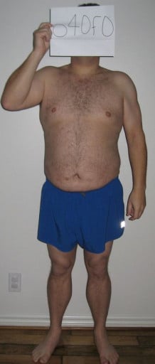 A before and after photo of a 5'8" male showing a snapshot of 198 pounds at a height of 5'8