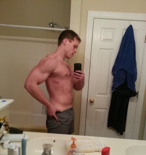 A progress pic of a 6'0" man showing a fat loss from 230 pounds to 200 pounds. A net loss of 30 pounds.