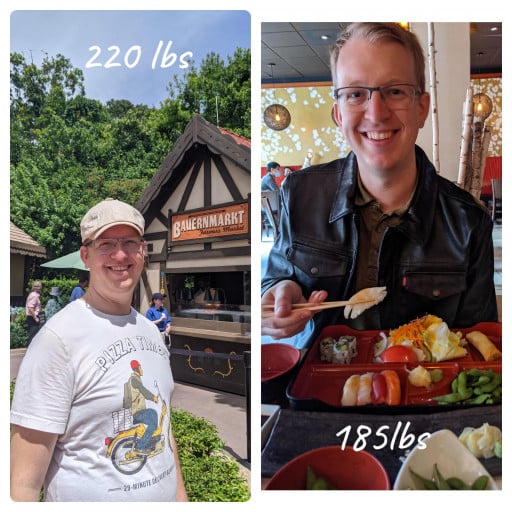 Progress Pics of 35 lbs Weight Loss 6 foot 1 Male 220 lbs to 185 lbs