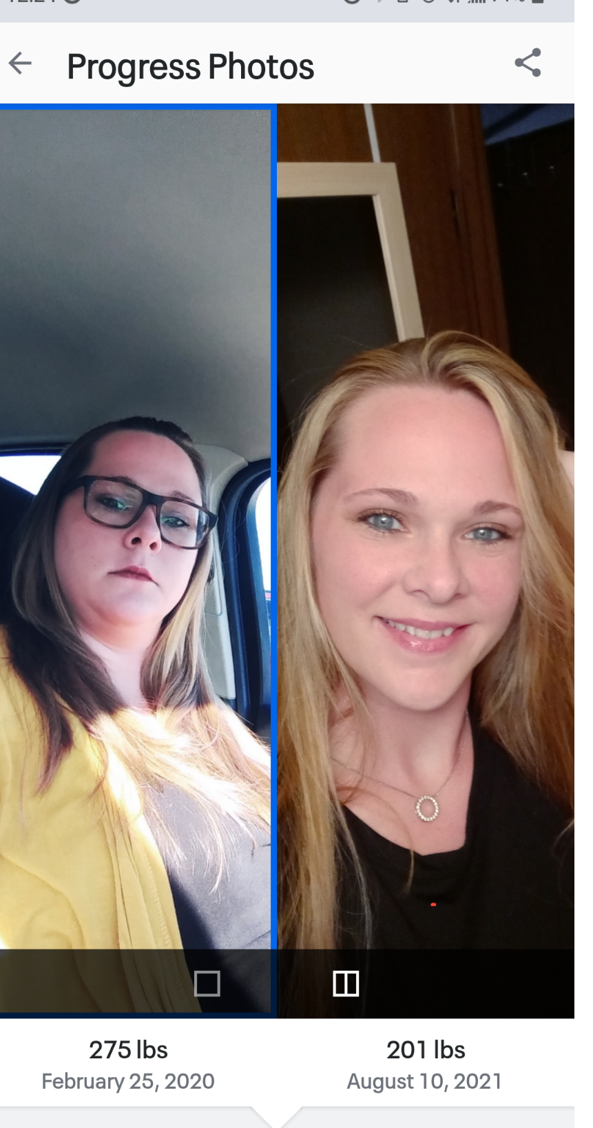 5 feet 6 Female 74 lbs Weight Loss 275 lbs to 201 lbs