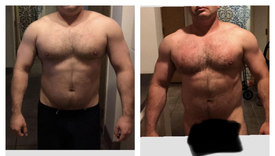 8 lbs Fat Loss Before and After 5 foot 9 Male 230 lbs to 222 lbs