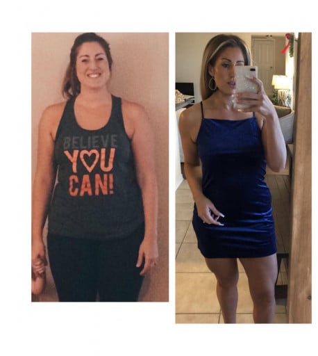 Progress Pics of 31 lbs Fat Loss 5 feet 6 Female 195 lbs to 164 lbs