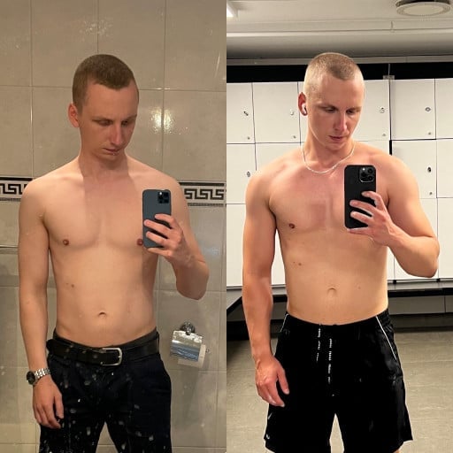 Before and After 16 lbs Muscle Gain 6 foot Male 156 lbs to 172 lbs