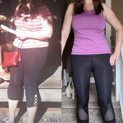 5'8 Female Before and After 53 lbs Fat Loss 208 lbs to 155 lbs