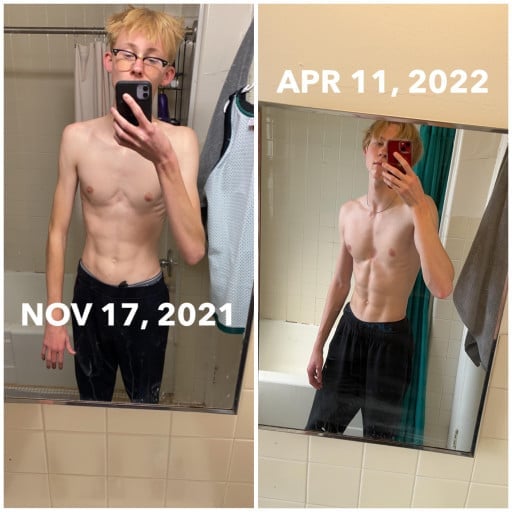Before and After 25 lbs Muscle Gain 6'3 Male 115 lbs to 140 lbs