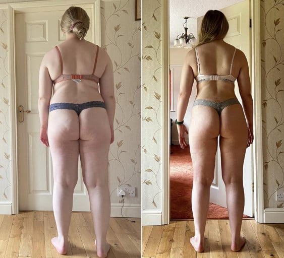 A picture of a 5'5" female showing a weight loss from 191 pounds to 175 pounds. A net loss of 16 pounds.