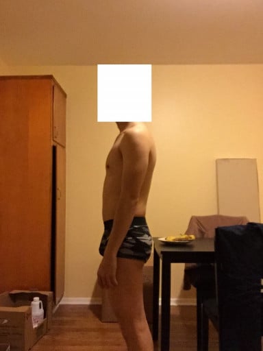 A progress pic of a 5'6" man showing a snapshot of 132 pounds at a height of 5'6