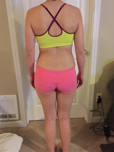 A before and after photo of a 5'6" female showing a snapshot of 131 pounds at a height of 5'6
