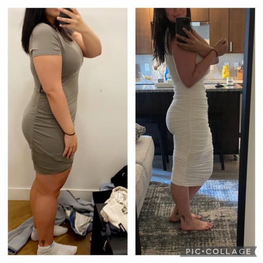 5 foot 7 Female Before and After 35 lbs Weight Loss 198 lbs to 163 lbs