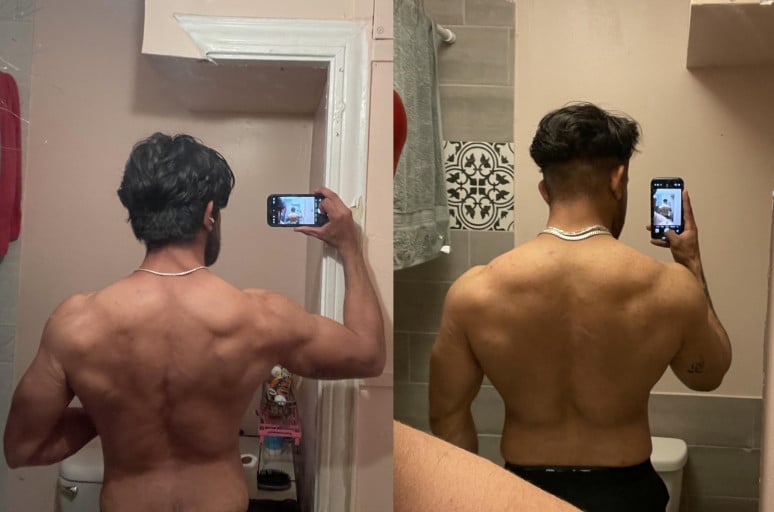 Before and After 39 lbs Muscle Gain 5'9 Male 158 lbs to 197 lbs