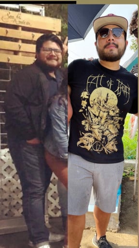 A picture of a 5'7" male showing a weight loss from 240 pounds to 209 pounds. A net loss of 31 pounds.