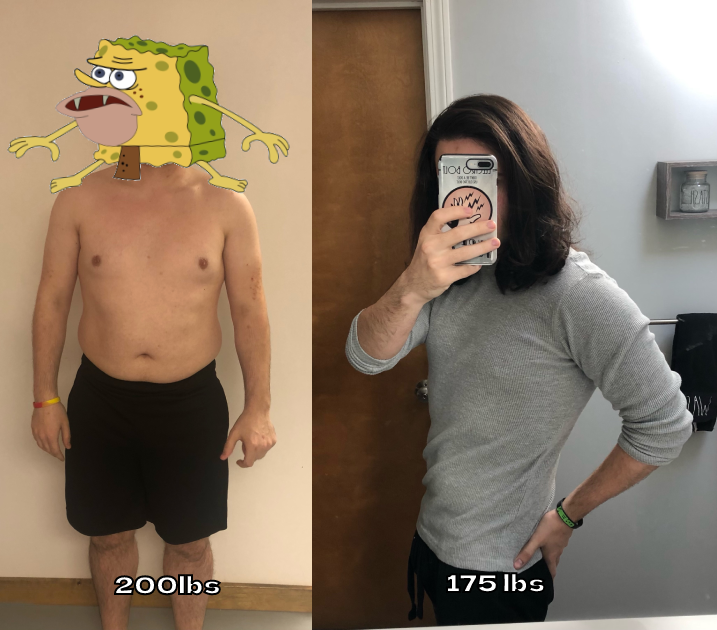 Before and After 25 lbs Weight Loss 5'7 Male 200 lbs to 175 lbs