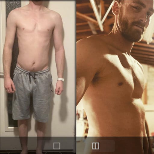 5 foot 11 Male Progress Pics of 30 lbs Weight Gain 135 lbs to 165 lbs