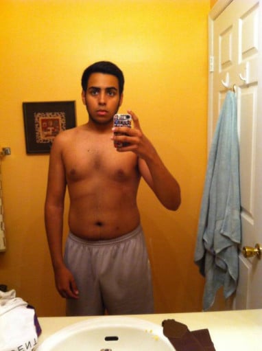 A progress pic of a 5'9" man showing a weight reduction from 210 pounds to 168 pounds. A respectable loss of 42 pounds.