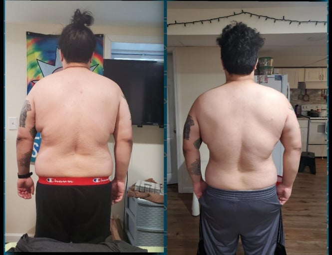 25 lbs Fat Loss Before and After 5 feet 8 Male 265 lbs to 240 lbs