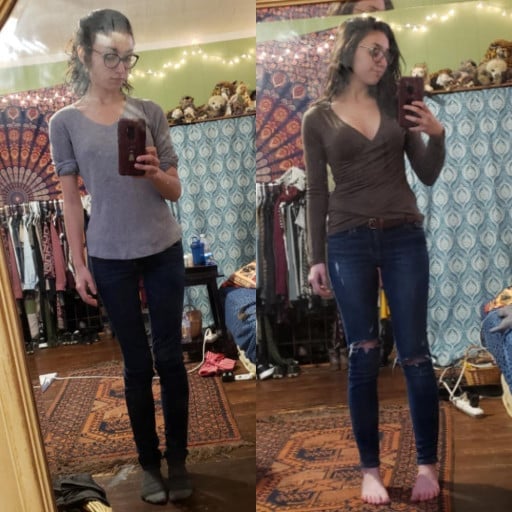 5 feet 5 Female 25 lbs Muscle Gain Before and After 100 lbs to 125 lbs