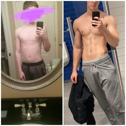6 foot Male 30 lbs Muscle Gain Before and After 130 lbs to 160 lbs