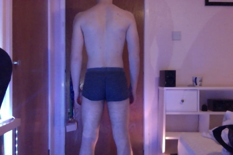 A before and after photo of a 5'10" male showing a snapshot of 140 pounds at a height of 5'10