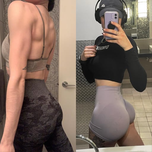 Before and After 15 lbs Muscle Gain 5'11 Female 130 lbs to 145 lbs