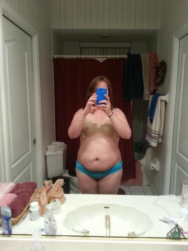 A picture of a 5'4" female showing a weight reduction from 191 pounds to 175 pounds. A total loss of 16 pounds.