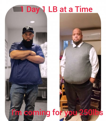 A progress pic of a person at 444 lbs