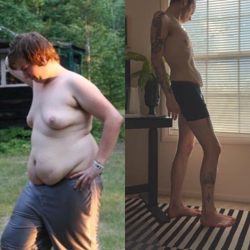 6 foot Male Before and After 108 lbs Weight Loss 253 lbs to 145 lbs