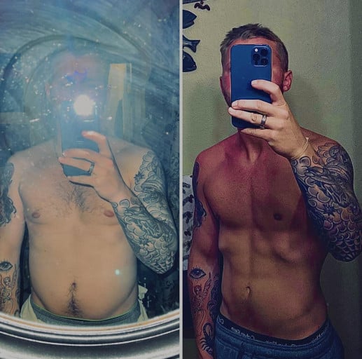 Before and After 21 lbs Fat Loss 6'1 Male 202 lbs to 181 lbs