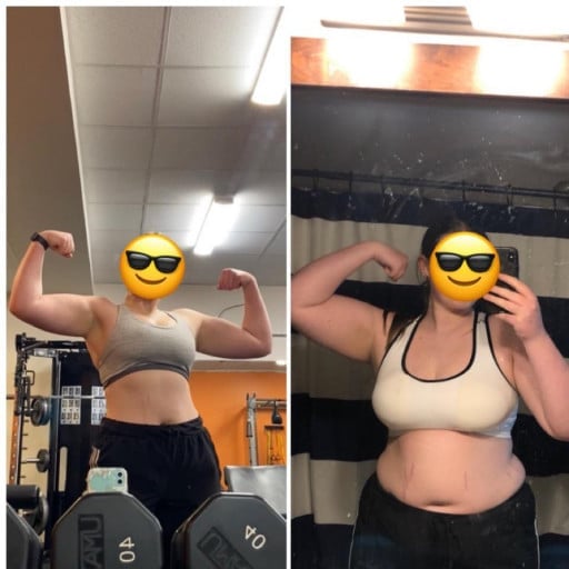 A photo of a 5'11" woman showing a weight cut from 250 pounds to 210 pounds. A respectable loss of 40 pounds.