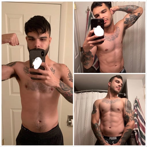 Before and After 40 lbs Weight Gain 5 foot 11 Male 130 lbs to 170 lbs
