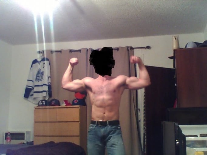 A photo of a 6'1" man showing a weight bulk from 154 pounds to 178 pounds. A total gain of 24 pounds.