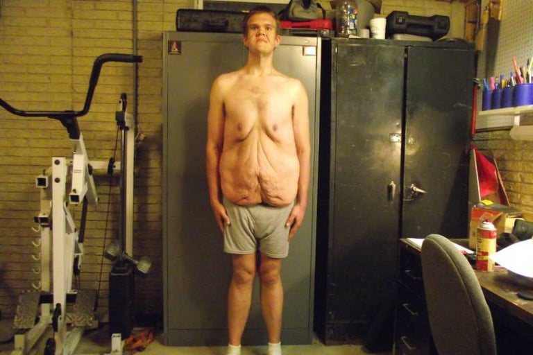 A before and after photo of a 6'4" male showing a snapshot of 228 pounds at a height of 6'4
