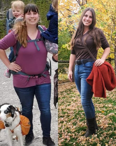 Before and After 86 lbs Fat Loss 5'6 Female 255 lbs to 169 lbs