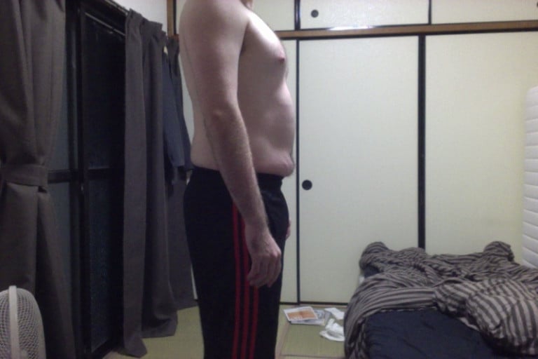 A before and after photo of a 5'9" male showing a snapshot of 171 pounds at a height of 5'9