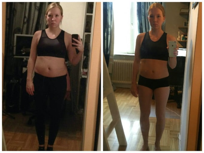 A picture of a 5'1" female showing a fat loss from 116 pounds to 109 pounds. A total loss of 7 pounds.