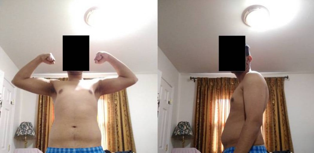 A picture of a 5'11" male showing a weight loss from 205 pounds to 160 pounds. A respectable loss of 45 pounds.